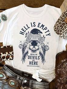 T-Shirt With The Phrase ", Hell Is Empty And All The Demons Are Here", A Must-Have Casual Garment For Summer, Easy To Create A Casual And Sweet Look, A Gift For Her, Suitable For Summer Leisure Time, Daily Commute, Casual Outings And Holidays. - 白色 - 查看 1
