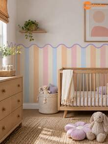 SUPSTICKER 1 pieza Pegatina de pared de vinilo con rayas onduladas de color pastel, autoadhesiva y removible, 17.72*35.43/47.24 pulgadas, adecuada para decoración del hogar DIY en interiores - 1PC - Ver 8