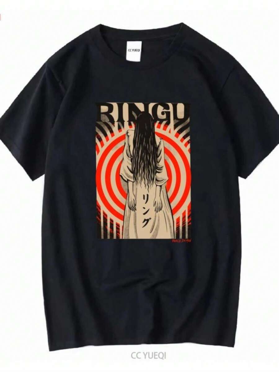 Blouses For Women PREMIUM QUALITY Ringu The Ring Sadako Samara Illustrated T Shirt Long Or Short Sleeves Vintage Washed Slightly Versatile Unisex - 黑色 - 查看 1