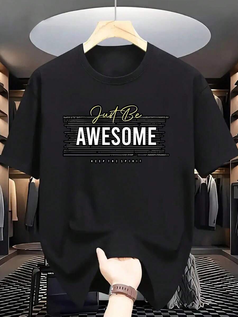 Camiseta unisex de manga corta, para hombre Verano Corto Manga Camiseta con Carta '' Imprimir - Informal Redondo Cuello Transpirable Superior, Corto Manga Verano Desgaste para Caliente Clima, Máquina Lavable & Seco Lavable Versátil para Informal o Informal Conjuntos de ropa - En Existencias ()playeras hombre, , ,  mujer,romwe hombres, boho chic,maestras regalos,camiseta para conjuntos de mujer con curvas para mu,y2k, - Negro - Ver 1