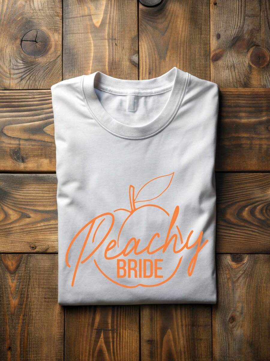 Camiseta AT-224 Peach Bride, camiseta Peach Lover para regalo, camiseta para despedida de soltera, camiseta divertida para novia, camiseta Bach con temática de melocotón, blusas de mujer, vestidos casuales de mujer, camisetas deportivas de mujer estilo y2k, camisetas de verano para mujer, ropa de mujer, moda perfecta para el día a día. - Blanco - Ver 1