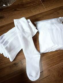 5 Pairs Back To School White Knee-High Socks, Tall Socks, School Uniform Socks, Calf Socks For Boys And Girls, Outdoor Sports, Football Socks - White - View 8