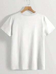 Soft 100% Cotton T-Shirt, Casual Graphic Tee For Young Women, 1 Piece, Plus Size, With Red Rose Print - Short Sleeve T-Shirt, Round Neck, Casual Design, With Burgundy Leaves And Roses, Lightweight And Breathable Fabric, Suitable For Spring And Summer Casual Wear, Valentine's Day Outfit, Stylish Machine Washable Shirt, Floral Pattern Of Bright Red Roses And Green Leaves, Loose Fit To Highlight Feminine Fashion - Casual T-Shirt For Women - Comfortable And Loose, New And Stylish T-Shirt, Made Of Breathable Cotton, Goes With Everything. - 白色 - 查看 2