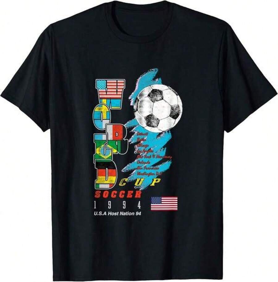 Vintage fotbollströja för VM 1994 USA med tryck, 200GSM 100% bomull - herrkläder, herrkläder, bomulls-t-shirt, herr-t-shirts, sommarkläder för män, band-t-shirts, herr-t-shirts, semesterkläder för kvinnor, enkla sommarkläder, jerseytoppar, sommarkläder för kvinnor, bomullstoppar, sommartoppar, sommarkläder, toppar för kvinnor, vita toppar, festtopp - Svart - Visa 1