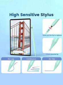 Stylus Pen 10.2" 10th Gen, 10.9" 2022, Air4/5/6/M4, A16 11th 2025, Air11 & 13" (M3/M2), Pro 11"/12.9" Compatible Stylus Pen With Palm Rejection, Tilt Sensitivity, 90mAh Battery, Capacitive For IOS Tablets, Green, Easter Spring Gift - 綠色 - 查看 2