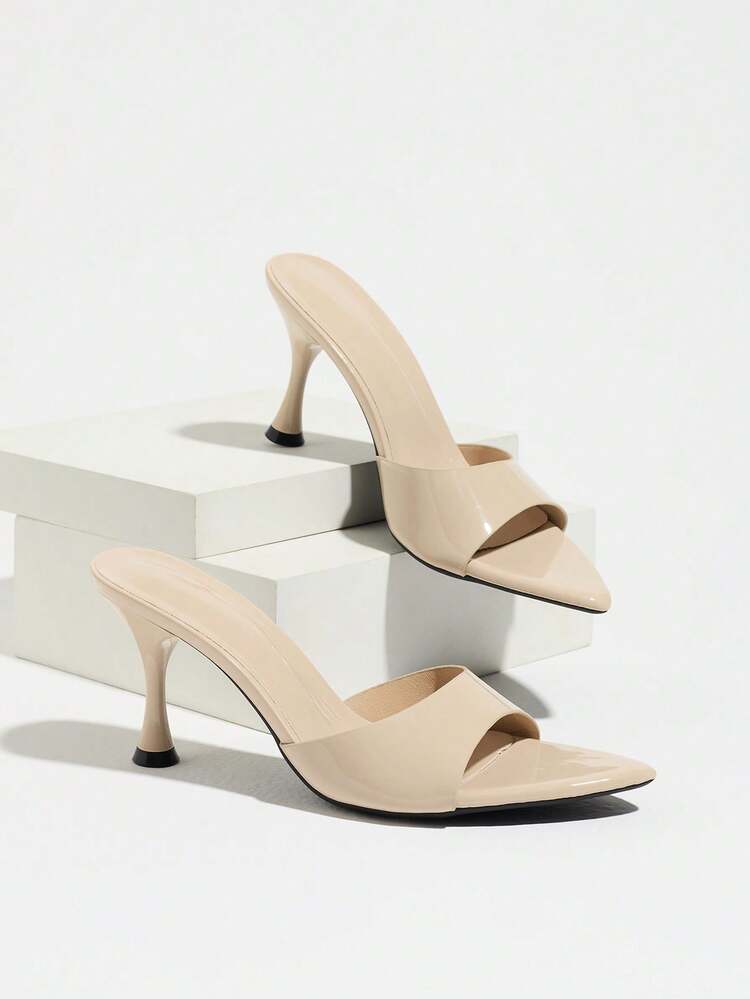 Giày sandal nữ, kiểu mule tráng gương với phần eo thắt lại, thích hợp cho các bữa tiệc mùa xuân/hè, tụ họp, đi chơi, đi làm, sàn diễn thời trang, đám cưới và trang phục thường ngày. Đặc điểm: mũi nhọn, gót cao mảnh, chất liệu mềm mại tráng gương, thiết kế xỏ chân tiện lợi, thanh lịch và thời trang, sandal cao gót màu mơ đa năng. - Màu be - Xem 6