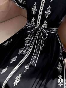 Vestido de verano floral bohemio elegante y casual - Negro - Ver 5
