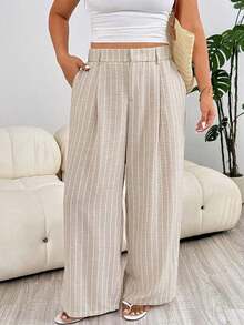 Pantalones casuales a rayas para mujer de talla grande, adecuados para exteriores, uso diario, fiestas, viajes, bodas, festivales de música, vuelta al colegio, graduación, vacaciones en la playa, ropa urbana, ropa de estar en casa, compras, paseo - Albaricoque - Ver 3