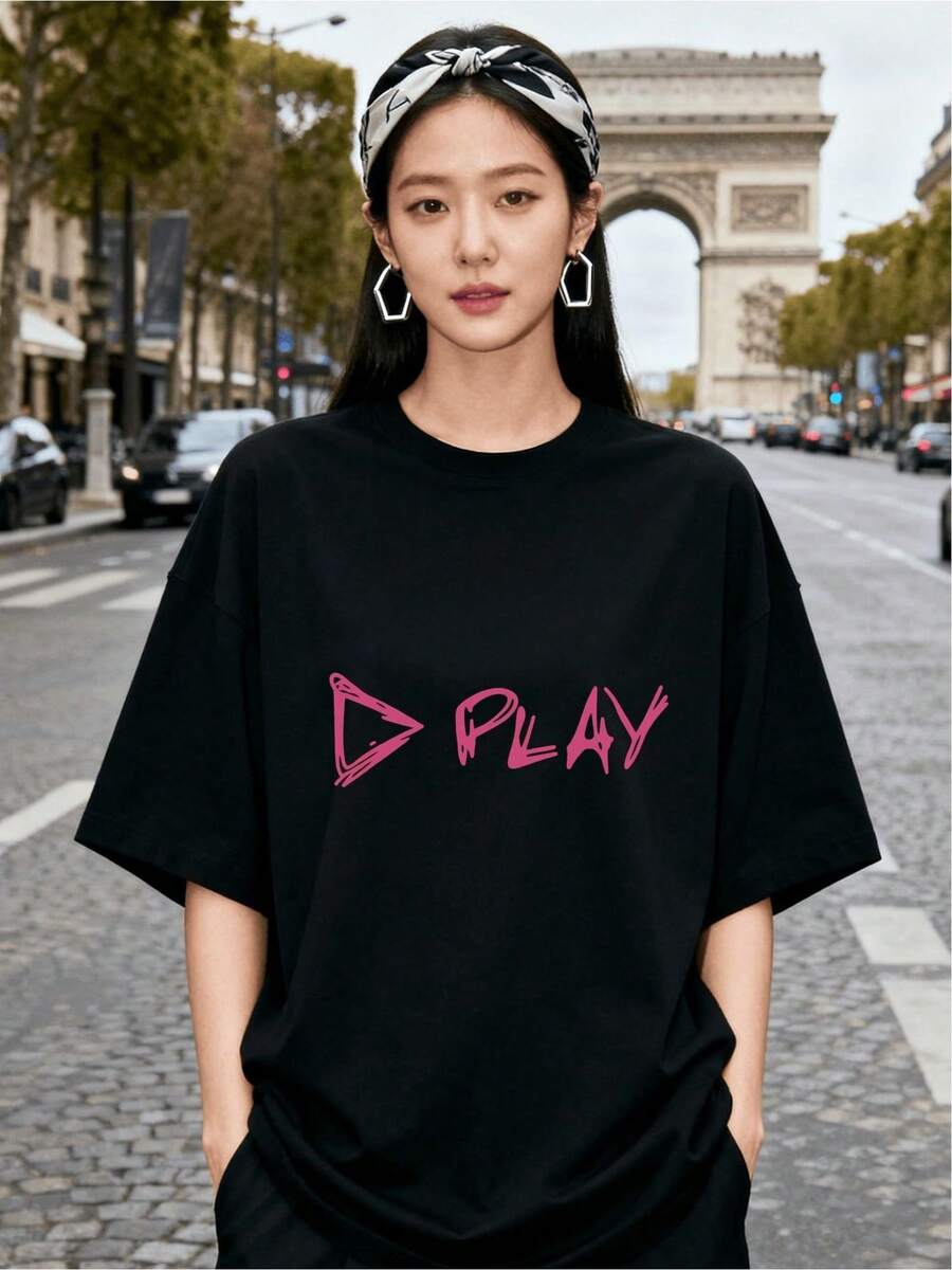 Modern Casual Urban Style Black T-Shirt With Vibrant Graphic Print, A Unique And Versatile Clothing Option For Young People And Adults, One Size Fits All, 2023 Fashion - 黑色 - 查看 1