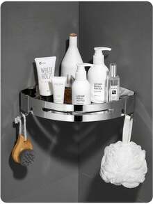 Stainless Steel Bathroom Triangle Shelf, Wall-Mounted Washroom Storage Rack Without Drilling - Multicolor - View 3