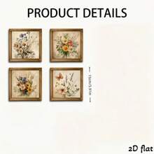 4pcs/Set Vintage Wooden Floral Decor Set, Suitable For Living Room, Kitchen, Bedroom, Wall Art Hanging, No Electricity Required, 2D - Multicolor-sawtooth Hook - View 6