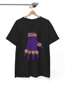 Women's Short Sleeve T-Shirt With Round Neck And Print Hand Mor With Gold Rings And Bracelet S-3XL Fashionable, Comfortable And Breathable, Machine Washable - 黑色 - 查看 1