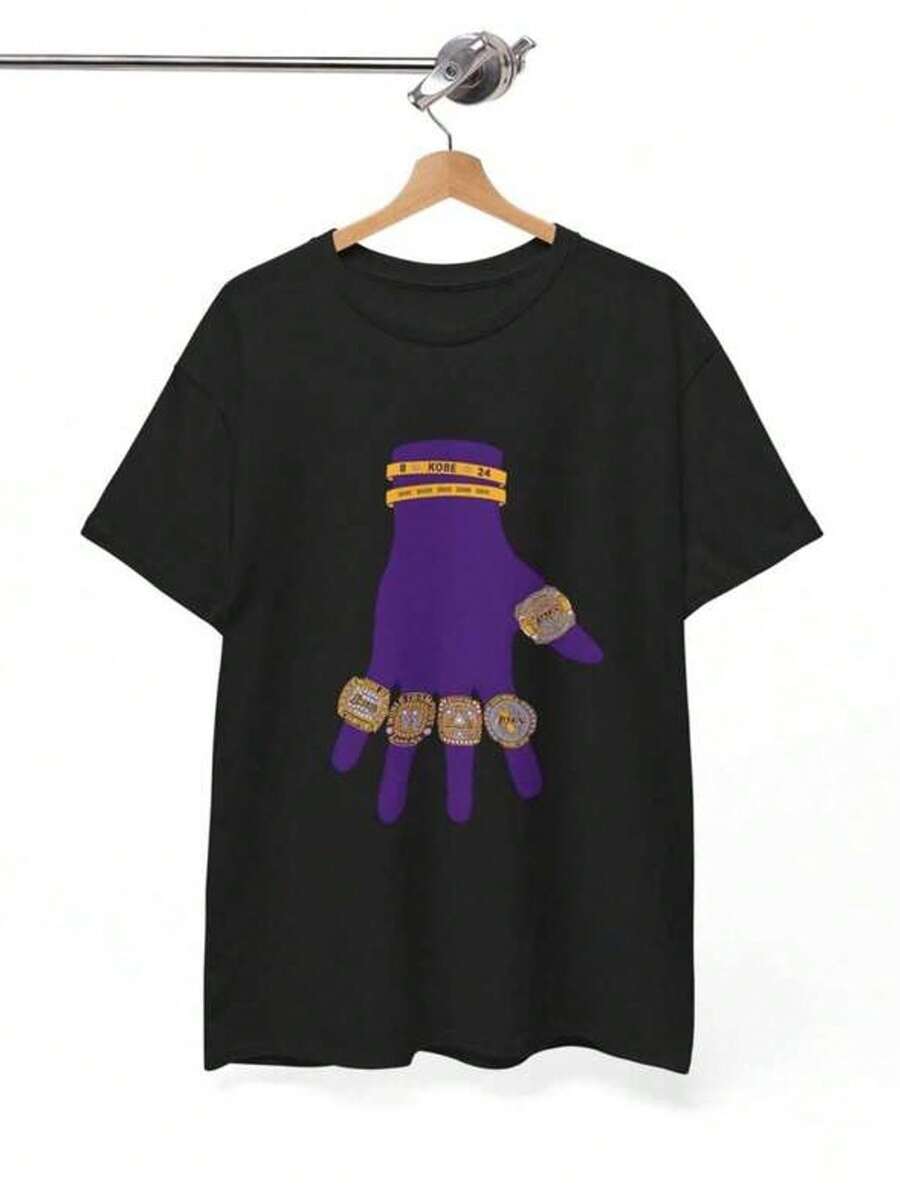 Women's Short Sleeve T-Shirt With Round Neck And Print Hand Mor With Gold Rings And Bracelet S-3XL Fashionable, Comfortable And Breathable, Machine Washable - 黑色 - 查看 1