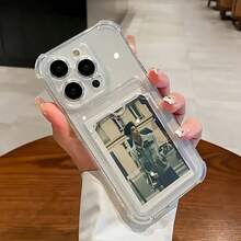 Transparent Card Slot Holder Phone Case Compatible With IPhone 17 16 15 14 13 12 11 Pro Max 14Plus, Transparent Wallet Silicone Shockproof Back Cover - Clear - View 2