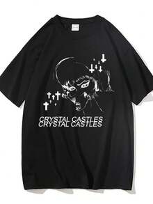 Blouses For Women Crystal Castles Graphic T Shirt Male Fashion Black T-Shirt Men's Gothic Tshirt Men Women Hip Hop Vintage Rock Oversized T Shirts - 黑色 - 查看 1