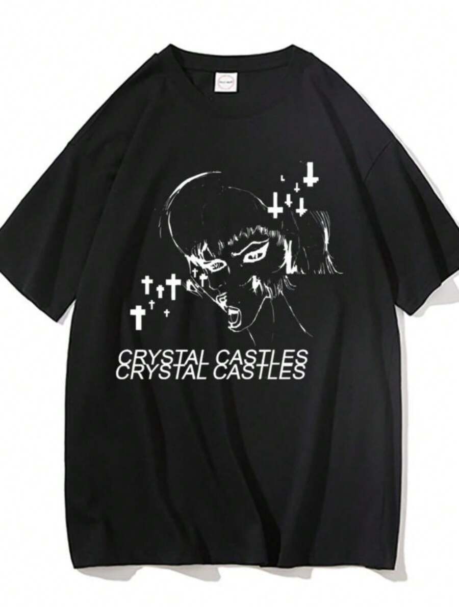 Blouses For Women Crystal Castles Graphic T Shirt Male Fashion Black T-Shirt Men's Gothic Tshirt Men Women Hip Hop Vintage Rock Oversized T Shirts - 黑色 - 查看 1