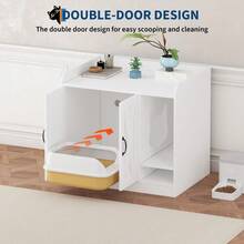 FESTIWOW Modern Cat Litter Box Enclosure, Wooden Hidden Cat Washroom Cabinet With Divider And Shelf, Multi-Functional Indoor Side Table, For Living Room - White - View 3