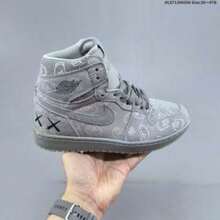 AIR JOR Gray Canvas High-Top Sneakers With Cartoon Print, Retro Basketball Style Shoes, Comfortable Footwear For Streetwear & Daily Wear - Grey - View 9