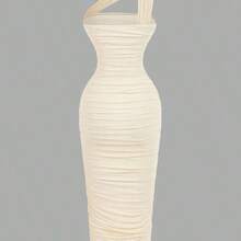 YijiaNvz  MOD Vestido asimétrico con volantes sin mangas de estilo retro para mujer - Blanco - Ver 3
