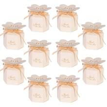 10Pcs Petal Shaped Wedding Candy Boxes Hexagonal Floral Gold Stamping Paper Gift Boxes With Ribbon Just For You Printed Party Favor Boxes For Wedding, Bridal Shower Birthday Valentine's Day Decoration - Petal Box - View 13