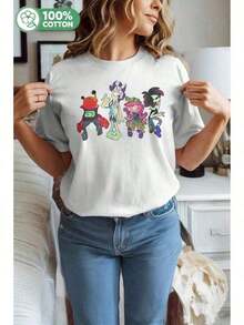Women's Blouses 1pc Women's Casual T-Shirt, Fashionable Outdoor Outfits, Christmas Gifts, Cartoon Characters Graphic Print Chips For Women (Chirpy, Chipmunks, Chipmunks) With Soft Round Neck And Casual Short Sleeve For Everyday Wear 2026, Comfortable And Lightweight For Daily Use Euhrmuse - 白色的 - 查看 8