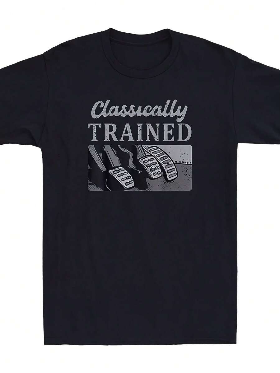 Men's Retro T-Shirt With Classic Racing Tricycle Print And Manual Gear Shift, Unisex, For Daily Use, Summer Urban Fashion 2025, High Quality, Comfortable, Casual, 100% Cotton, 220g - 黑色 - 查看 1