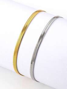 1pc 18K Gold Plated Stainless Steel Minimalist Fish Bone Chain Anklet, Waterproof Jewelry For Women Daily Wear - Anklet - View 2