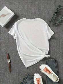 New Fashionable Women's Crew Neck T-Shirt, Modern And Minimalist Style. New Women's Printed Cotton Short Sleeve T-Shirt, Suitable For All Seasons. Perfect For Outdoor Activities, Lounging At Home, Sports, And As A Gift. Women's Beach Set And Summer Top. Versatile, Casual Design, Ready For Summer. - 黑色 - 查看 7