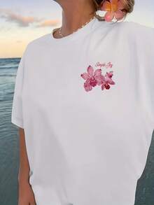 Women's Short-Sleeved T-Shirt, Vacation Style, Elegant And Casual, Summer Top That Goes With Everything. - 白色 - 查看 3