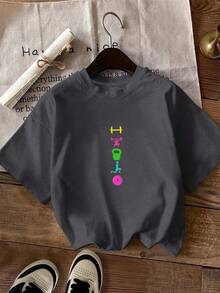 Camiseta casual de vacaciones para mujer, camiseta de manga corta con cuello redondo para mujer, disponible en múltiples colores, camiseta de talla estándar para mujer, presenta siluetas de barras de levantamiento de pesas, figuras levantando barras, pesas rusas y figuras deportivas, con estampados de discos de pesas con temática de fitness. Moderna, adecuada para el uso diario, elegante, apta para todas las estaciones, ropa casual. - Albaricoque - Ver 6