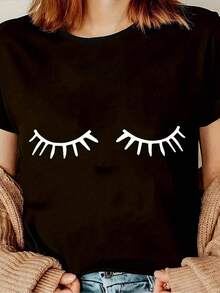 Y2K T-Shirt With A Minimalist Closed-Eyes Design In Black For A Modern And Relaxed Look, Ideal For Fashion Enthusiasts In Mexico. Highlight Your Unique And Comfortable Style With This Essential HEUW Wardrobe Staple. - 黑色 - 查看 7