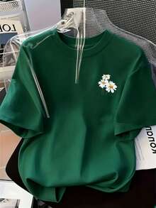 These  Women's T-Shirts Feature Printed Designs On A Soft, Versatile Fabric. This Short-Sleeved T-Shirt Has A Delicate Daisy Design, Is Comfortable To Wear, And Is Perfect For Casual Occasions. It's A Stylish Garment Suitable For All Seasons. - 墨綠色 - 查看 6