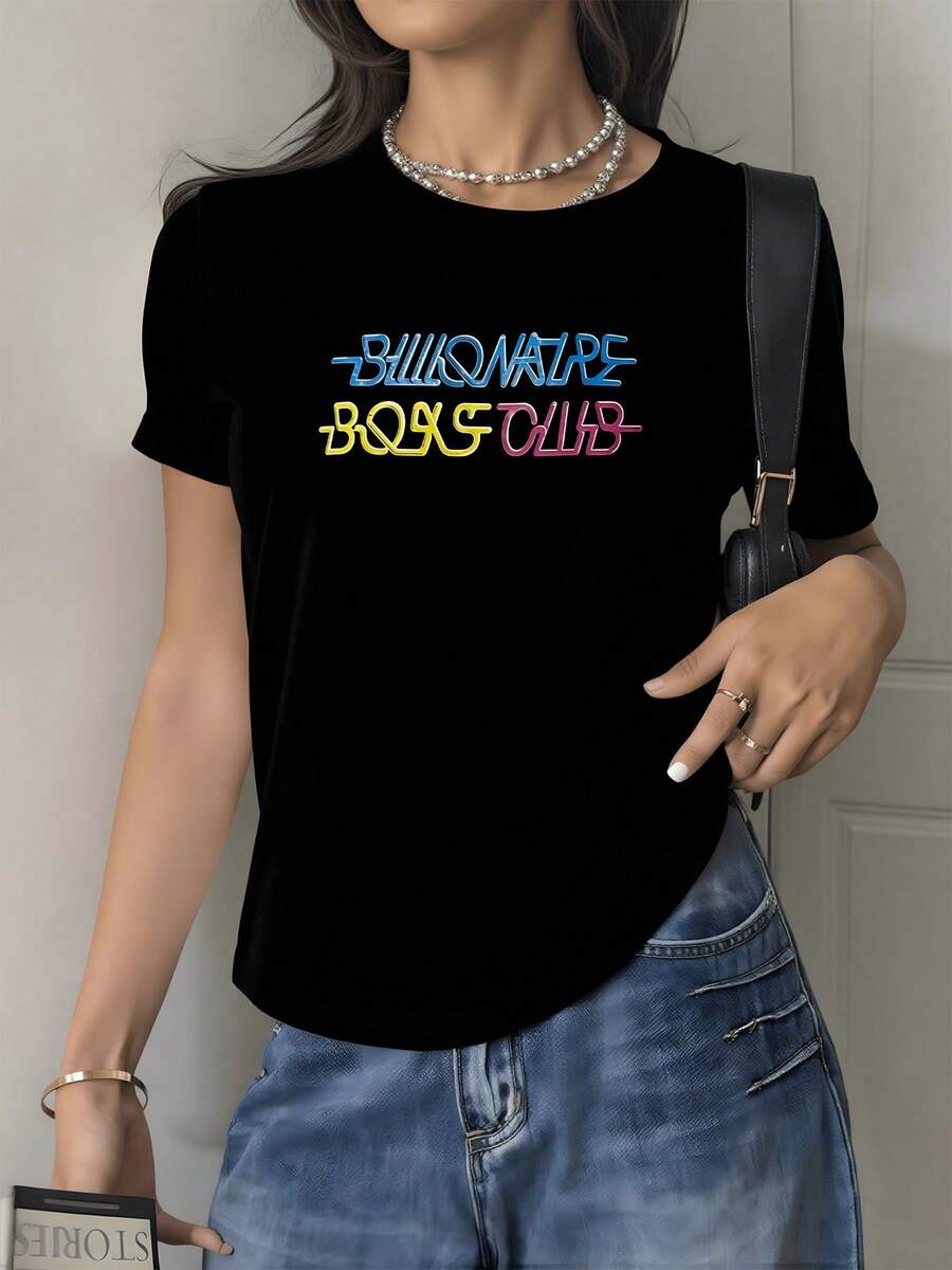 Colorful Words Convey A Positive Message Celebrating Energy And Confidence With A Modern And Cheerful Artistic Touch, Ideal For Adding A Stylish, Comfortable, And Versatile Casual Touch To A Women's T-Shirt. - 黑色 - 查看 1