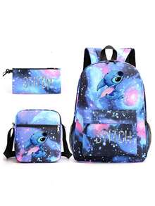 Bộ 3 món balo Disney Lilo & Stitch, balo in hình "Hello Stitch" kèm túi đeo chéo và hộp bút, balo đen kiểu dáng thường ngày dành cho thanh thiếu niên. - Bộ sản phẩm Stitch Combo Pack Series - Xem 5