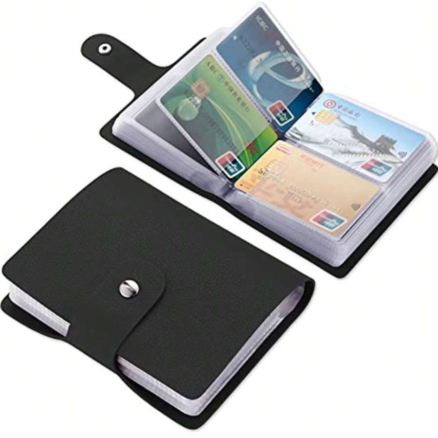 Tarjetero de cuero, organizador de tarjetas de presentación con 60 ranuras, con bloqueo RFID para guardar y evitar la pérdida de tarjetas de crédito o de presentación negro - Negro01 - Ver 1