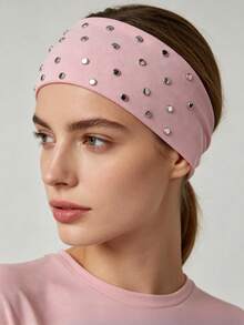 1 pieza Diadema elástica con decoración de remaches, accesorio para el cabello de estilo punk de unicolor y ancho, adecuado para uso diario, deportivo y de fiesta - Multicolor - Ver 4