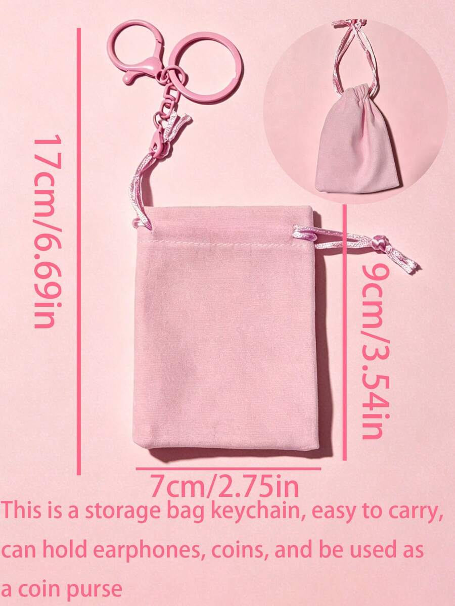 A Cute Pink Storage Bag Keychain, A Portable Coin Purse, Can Be Used To Store Earphones Or Accessories, A Multipurpose Keychain, A Perfect Gift For Mom Or Wife - Baby Pink - View 1
