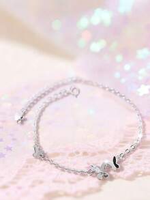 1pc S925 Sterling Silver Minimalist Butterfly Bracelet, Fashionable, Personalized, Sweet And Cute Nature-Inspired Design, Versatile For Daily Wear, Suitable Gift For Girls On Any Occasion - Butterfly - View 5