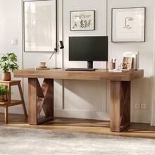 Tribesigns 63-Inch Long Computer Desk, Simple Wood Thick Appearance Design, Study Writing Gaming Work Executive Desk For Home Office, Walnut - 核桃 - 查看 7