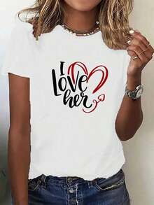 Women's Short-Sleeved T-Shirt, Modern And Minimalist Style, Comfortable And Casual, Suitable For Valentine's Day And Christmas Gifts, With Geometric Design, Available In Sizes S, M, L, XL, XXL, For Casual Daily Wear. - 白色 - 查看 1