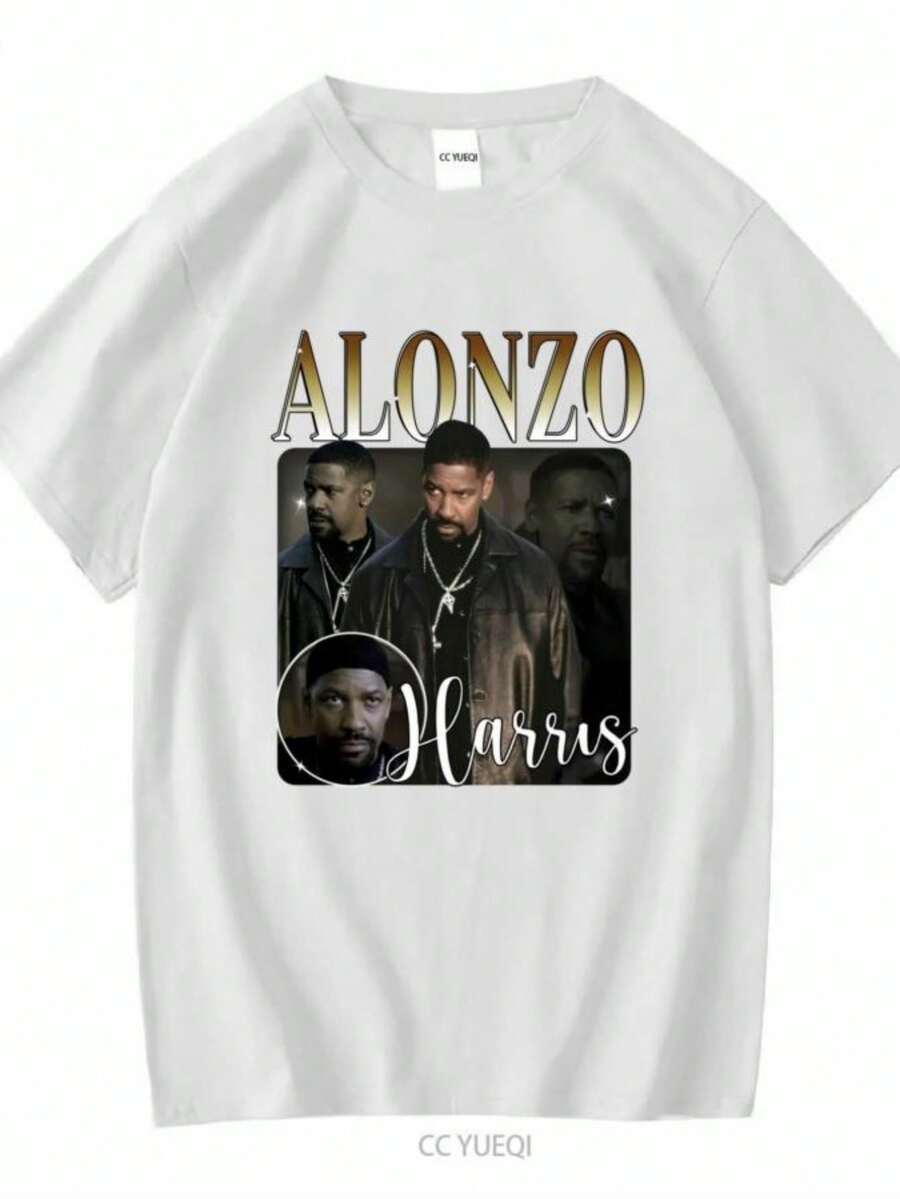 blusas para mujer Training Day Denzel Washington Alonzo Harris Movie T Shirt Black Cotton vintage Washed fashion Slightly graphic Stylish Casual - Blanco - Ver 1