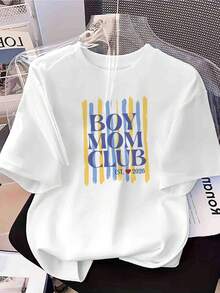 Women's Mom Print T-Shirt, Inspirational Tee - Crew Neck Top - Lightweight Casual Spring/Summer Fancy Design With Distinctive Slogan - Comfortable Machine Washable Casual Wear A - 白色 - 查看 1