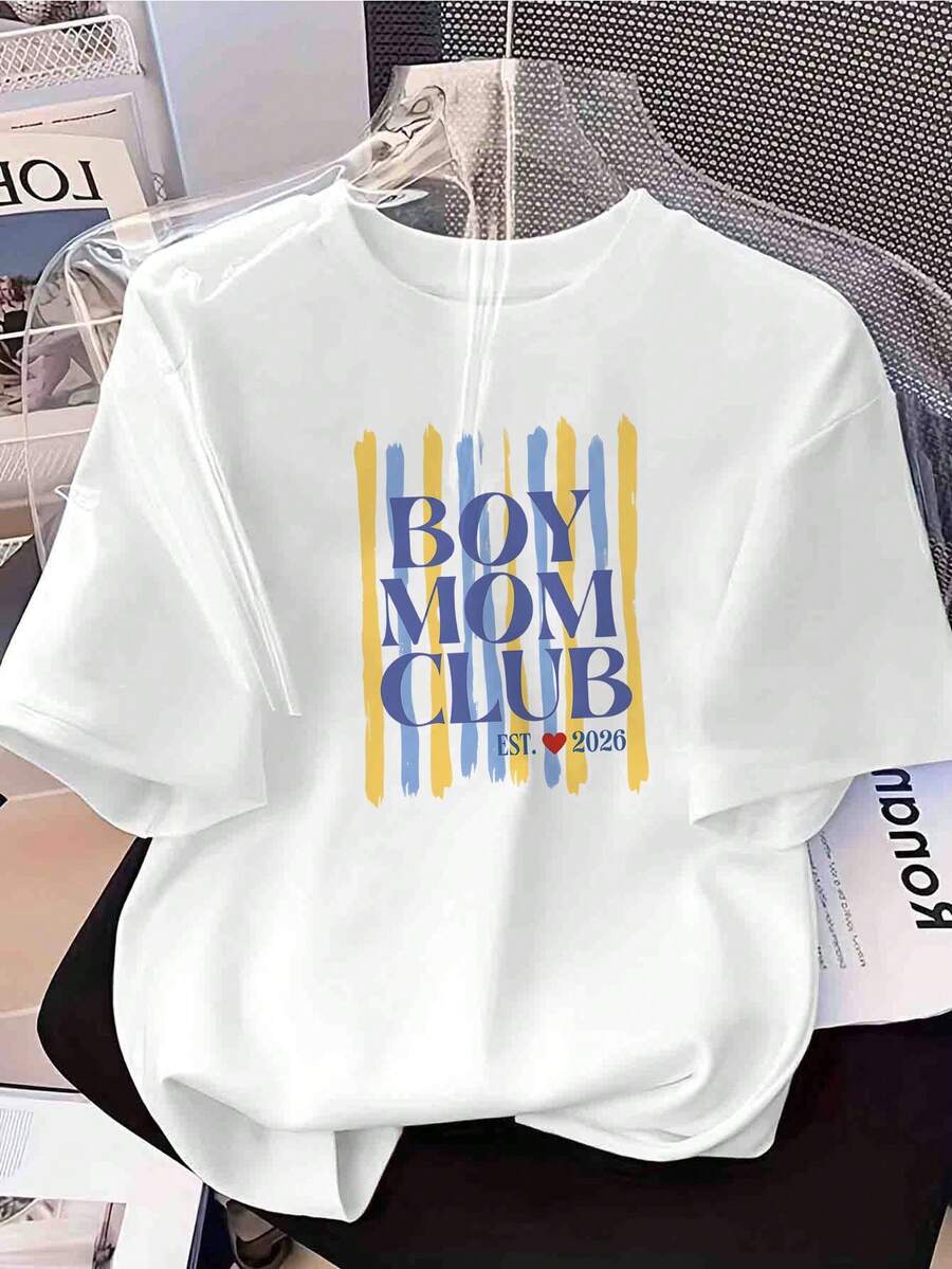 Women's Mom Print T-Shirt, Inspirational Tee - Crew Neck Top - Lightweight Casual Spring/Summer Fancy Design With Distinctive Slogan - Comfortable Machine Washable Casual Wear A - 白色 - 查看 1