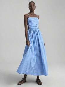 Ontre Women's Slim Fit Dress With Minimalist Black And White Floral Print, Soft And Comfortable Fabric, Thin Straps, Flared Skirt, Side Pockets, Backless Design, Bohemian Chic Style, Suitable For Beach, Music Festivals, Casual Wear, Elegant, Luxury, Cruises, Office, Commuting, All Seasons - 白色 - 查看 5