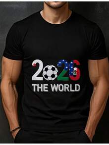 Camiseta de la Copa Mundial  2026: Unisex, suave y cómoda, con estampados de temática futbolística, mundial 2026, álbum del mundial 2026, blusas - Negro - Ver 1