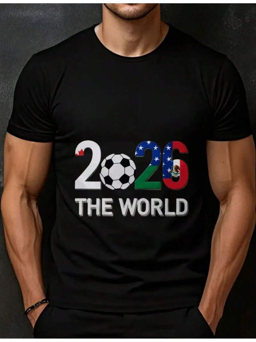 Camiseta de la Copa Mundial 2026: Unisex, suave y cómoda, con estampados de temática futbolística, mundial 2026, álbum del mundial 2026, blusas - Negro - Ver 1