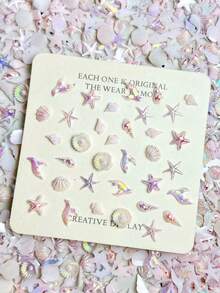 30pcs Mixed Aurora Iridescent Seashell Starfish Nail Charms, Mixed Ocean Style 3D Nail Art Decorations, Sparkly Mini Conch Shell Nail Gems For DIY Manicure Accessoriesfor Summer Manicure DIY ﻿ - Multicolor - View 6