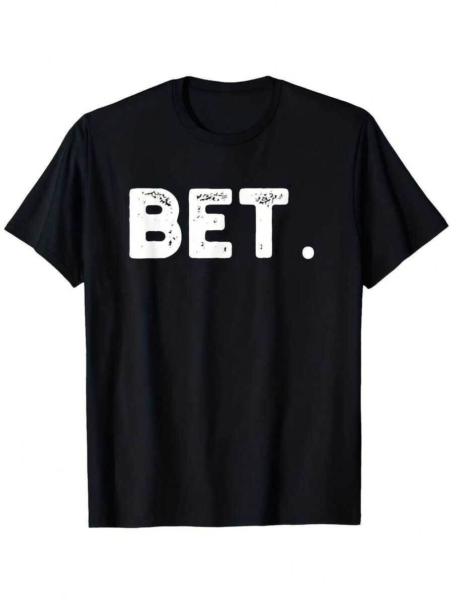 Camiseta con estampado desgastado BET, negra, de manga corta y cuello redondo, con un divertido diseño de lenguaje callejero, adecuada para uso diario y una excelente opción de regalo. - Negro - Ver 1