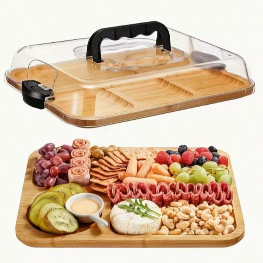 2-In-1 Multi-Functional Portable Outdoor Tray/Cutting Board! Cheese Plate! Portable Dinner Plate. Restaurant Dinner Plate, Outdoor Dinner Plate, Dustproof Storage Solution For Restaurant Kitchens. Suitable For Homes, Restaurants, And Camping. - View 1
