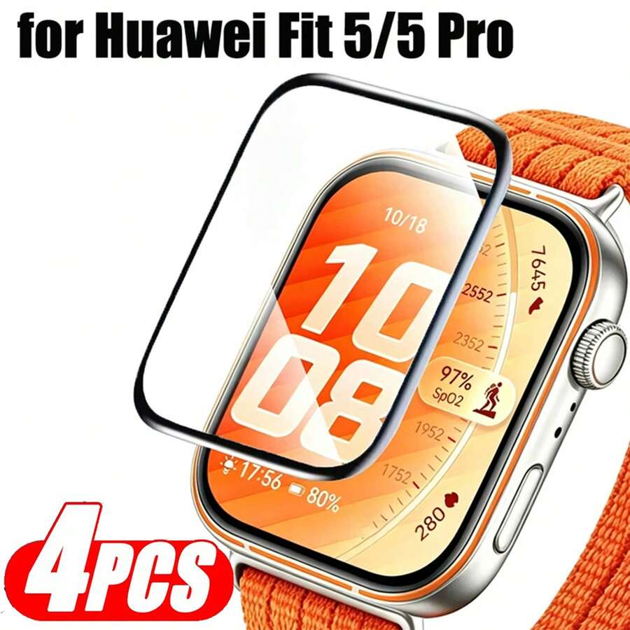 适用于华为 Watch Fit5/Fit5 Pro 的 4 片装 TPU 屏幕保护膜,非玻璃材质,柔软防刮,超薄高清软保护膜,3D 全覆盖,高清透明 - 4pcs for 華為Watch Fit5 - 查看 1